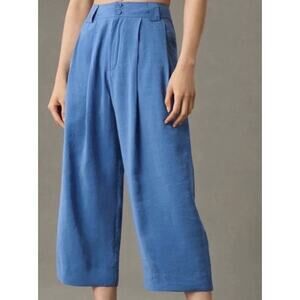 NWT $138 By Anthropologie Cropped Pleated Trousers Pants Blue Light Weight sz 4